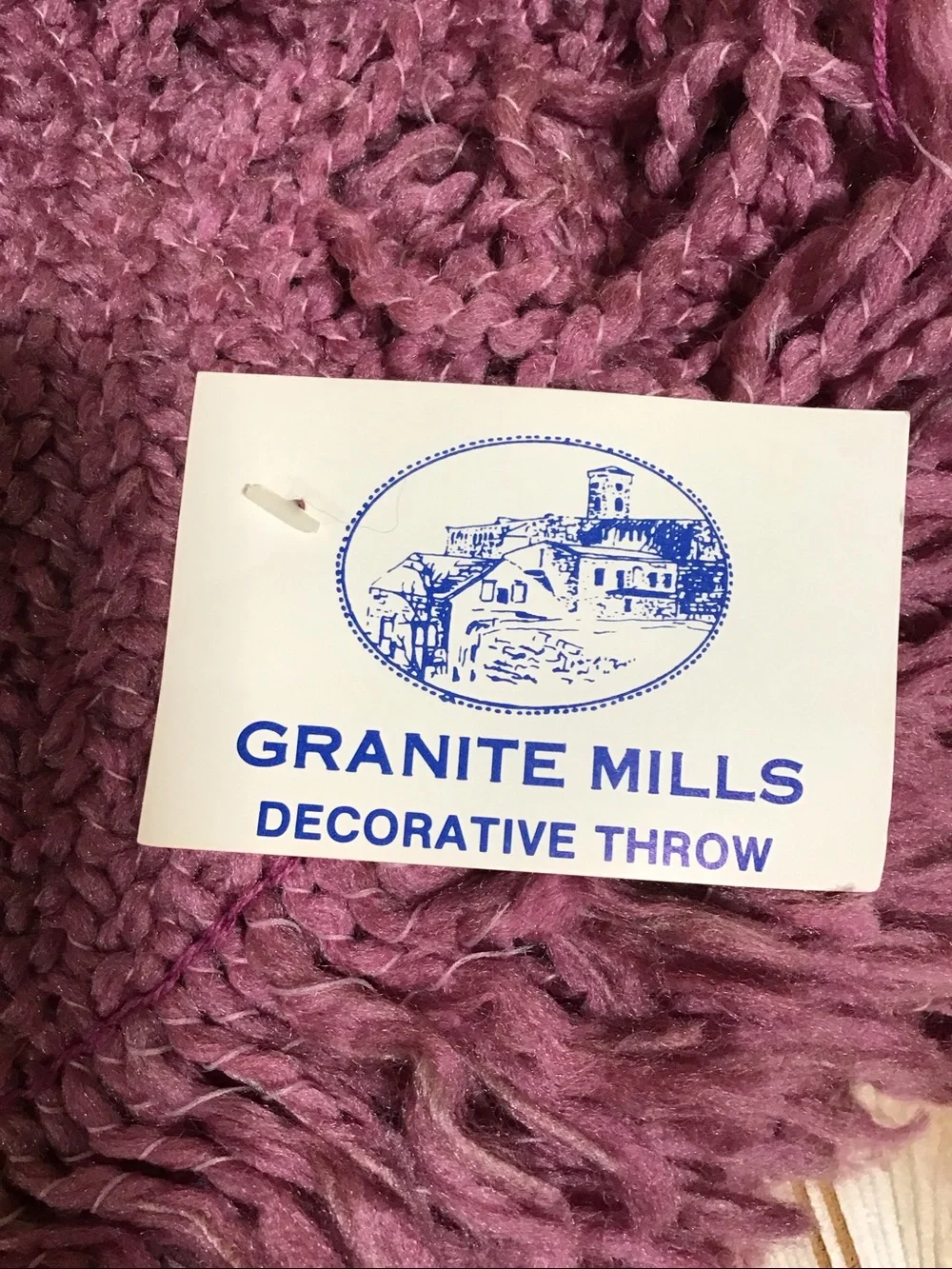 Vintage Granite Mills 100% Olefin Dusty Pink Purple Fringed Knit Throw Blanket